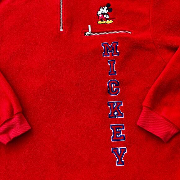 VTG Disney Store 90s Y2k Sweater Sz XL Red Mickey 1/4 Zip Pull Over Long Sleeve - Picture 6 of 12
